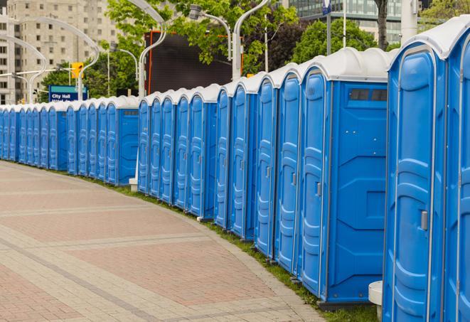 portable restrooms lined up at a marathon, ensuring runners can take a much-needed bathroom break in Vinton TX